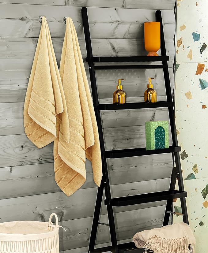 Utopia Towels 8 Piece Luxury Towel Set, 2 Bath, 2 Hand, and 4 Wash Cloths, 600 GSM Ring Spun Cotton, Highly Absorbent Viscose Stripe Towels, Ideal for Everyday use, Beige