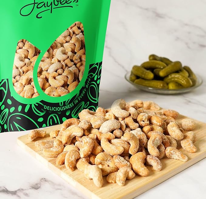 Dill Pickle Cashews 2 Pounds Resealable Pouch | Gourmet Roasted Cashews – Tangy, Savory, and Crunchy Snack – High-Protein, Vegan Friendly – Perfect for Snacking, Gifting, and Meal Prep | Jaybee's Nuts