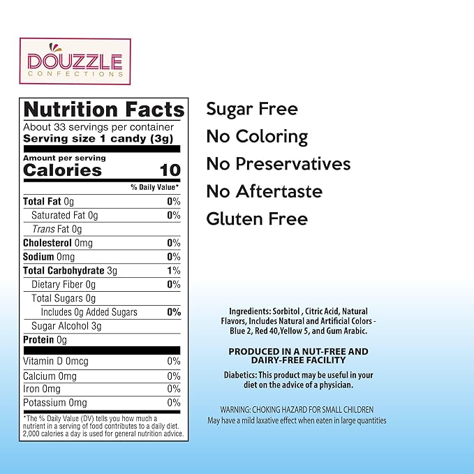DOUzzle Sugar Free Mixed Fruit Hard Candy Drops, Dye Free (1 Pack) Individually Wrapped - Healthy Low Calorie Snack, Gluten Free, All Natural, No Preservatives, No Aftertaste - Kosher Parve