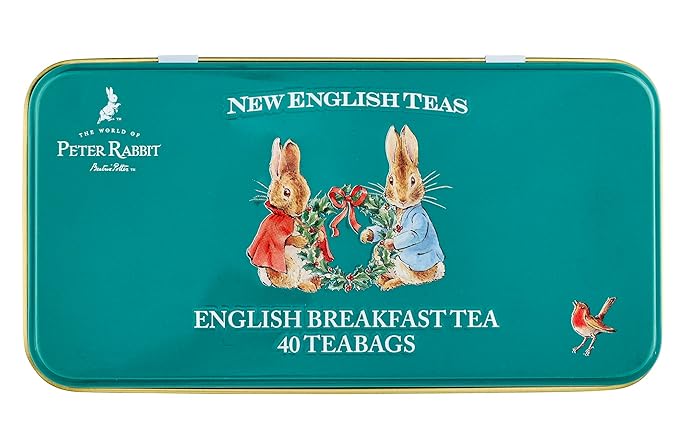 New English Teas Peter Rabbit & Friends Christmas Tree Tea Tin with 40 English Breakfast Teabags
