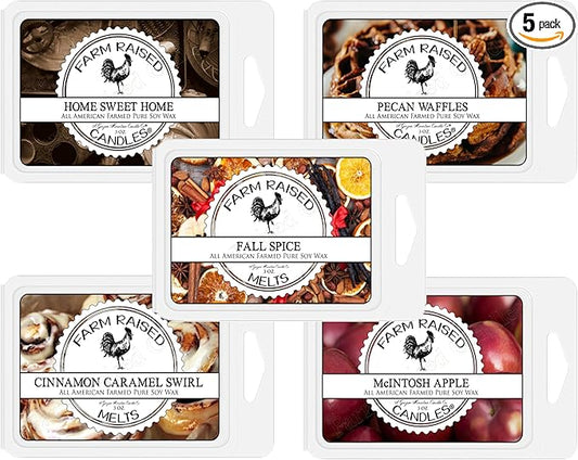 Farm Raised Candles – Farm Fresh - American Soy Wax Melts - Fall Wax Melts Variety 1 LB Bundle (5 Packs, 16 oz) – Hand-Poured Soy Wax Cubes – Apple, Cinnamon, Pumpkin, Pecan Waffles