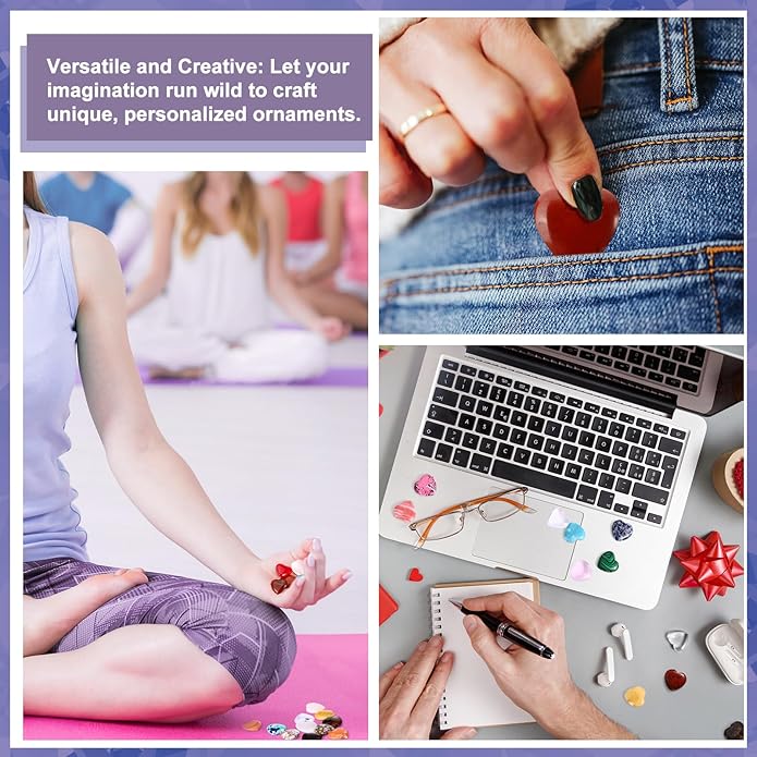 100PCS Worry Stones Heart Shape Healing Crystals, Anxiety Crystal Bulk 0.8 Inch Gem Stones Rocks Crystals Natural Cute Pocket Meditation Heart Beads Wholesale Set Gifts