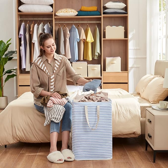 Lifewit 3 Pack Laundry Hamper Large Collapsible Laundry Baskets, Freestanding Waterproof Clothes Hamper with Easy Carry Handles in Laundry Room Bedroom Bathroom College Dorm for Adults, Blue, 3 x 80L