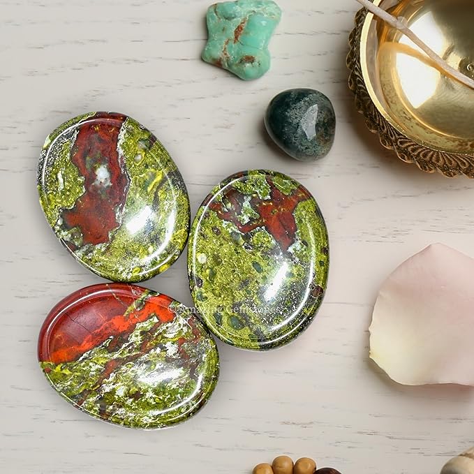 Amazing Gemstone Dragon Bloodstone Worry Stone Crystals and Healing Stones - Worry Stones for Stress Relief Gifts - Piedra Crystal Fidget for Meditation - Unique Stocking Stuffers and Birthday Gifts