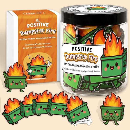 Emotional Supports Dumpster Fire Jar, 60 Positive Affirmation Cards, Dumpster Fire Desk Accessories, Relaxation Gifts, Coworker Gifts for Women, Great Gift for Boss, Teacher, Friends