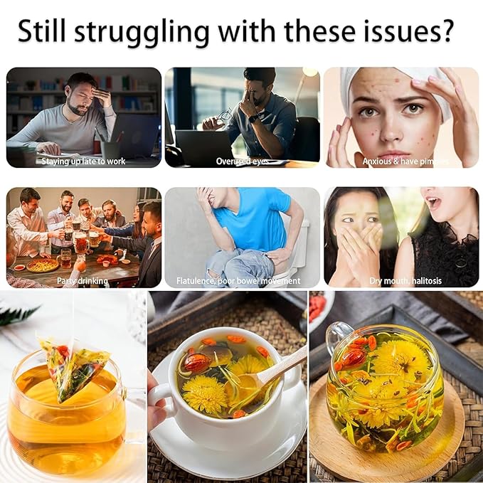 Goji Berry Chrysanthemum Tea, Kidney & Liver Detox Tea, Dandelion Wolfberry Chinese Chrysanthemunn Cassia Seed Tea Bags with Eight Herbal Ingredients (2Box/30 Bags)