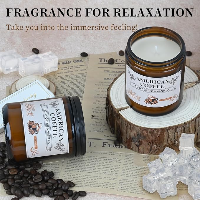 Americano Coffee Scented Soy Wax Candle – 100% Natural Soy Wax, Recyclable Glass Jar & Metal Lid – Long-Lasting Fragrance Candles for Home, Relaxation, Gift (8oz, 40hr Burn Time)