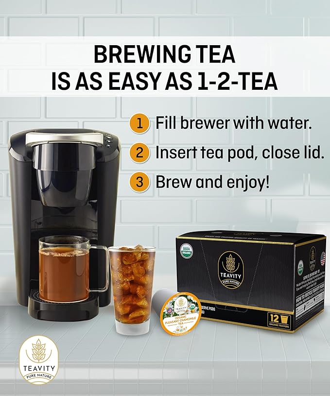 Organic Chamomile Tea Pods for Keurig - Decaf Tea Pods - Pleasant Chamomile by Teavity (36 Tea Pod)