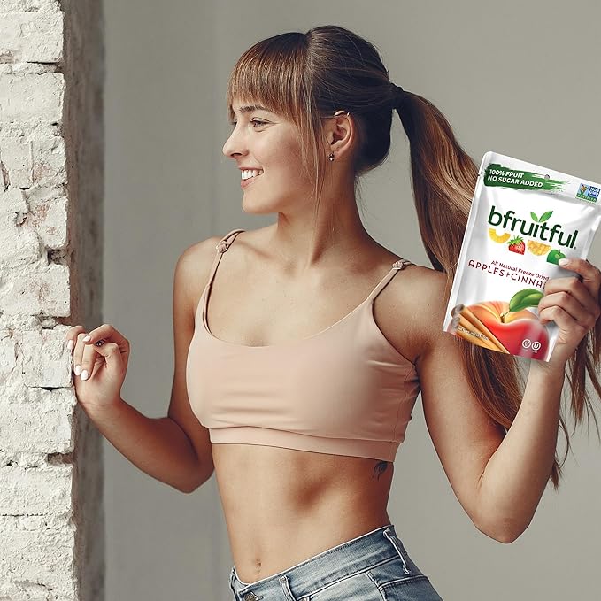 bfruitful Freeze-Dried Apple + Cinnamon, Freeze Dried Fresh Fruit Bites, Gluten Free, Vegan, Dairy Free, Kosher, No Sugar Added, Non GMO, Healthy Snacks, 0.56 oz Single-Serve Snack Packets, 12 Pack