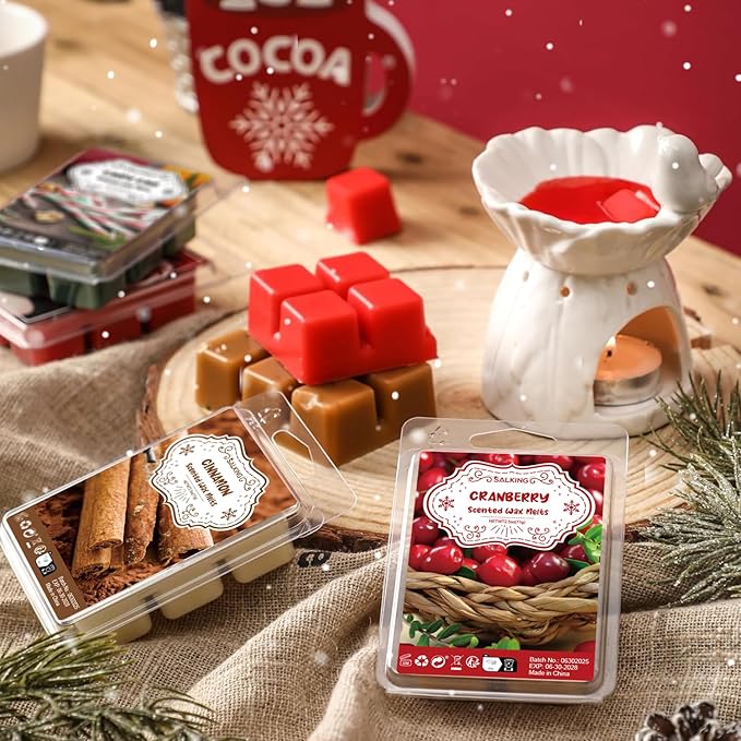 Winter Scented Wax Melts, Christmas Soy Wax Melts Gift Set, Wax Cubes/Tarts for Warmer - Christmas Wreath, Gingerbread, Sugar Cookie, Peppermint, Cinnamon, Cranberry, Apple Cider, Candy Cane, 8x2.6 oz