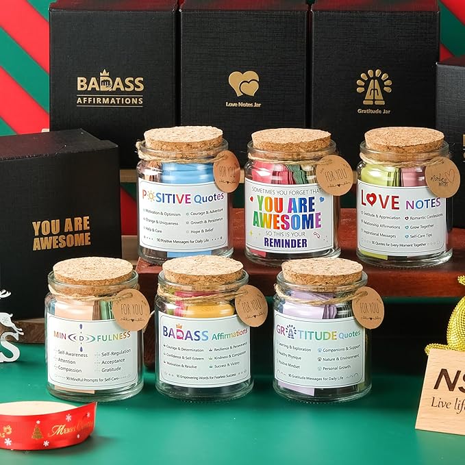 Mindfulness Jar Motivational and Inspirational Cards with 90 Daily Affirmations Anxiety Relief Relaxation Self Care Fathers Gifts for Dad Father Man Women Office Desk Accessories for Work