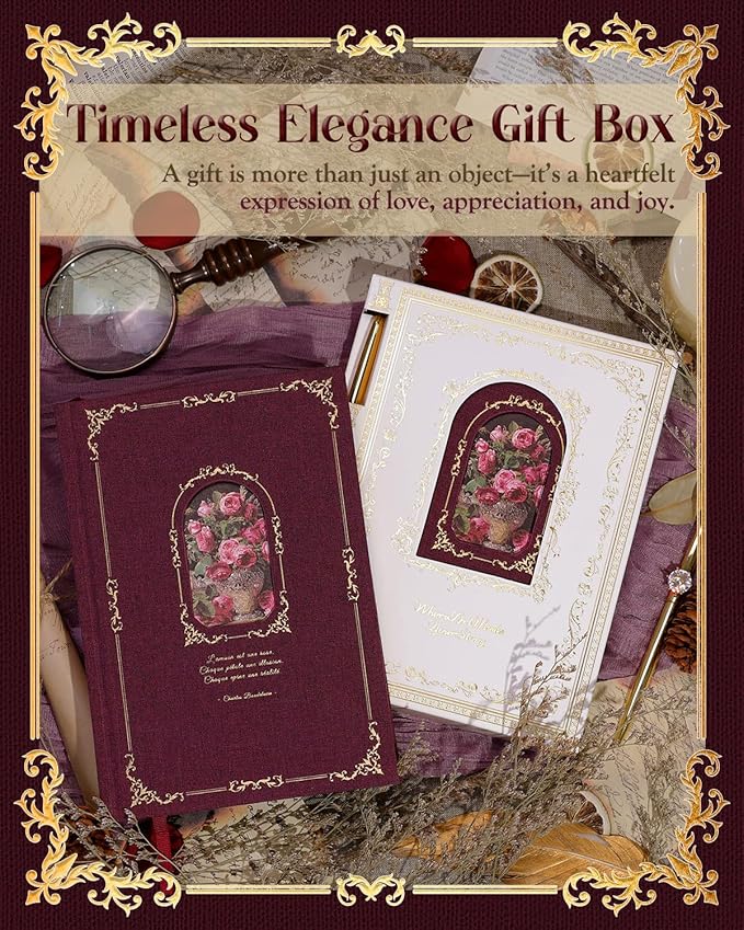 Thick Journal Notebook for Women & Girls, 360 Pages A5 Writing Journaling Notebook with Paintings, Women Journal for Writing, Vintage Journal with Gift Box & Pen for Women Gift Ideas (Claret)