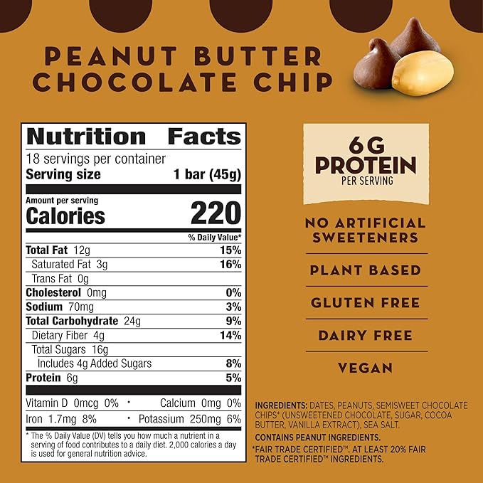 Larabar Peanut Butter Chocolate Chip, Fruit and Nut Bars, Gluten Free and Vegan, 28.8 oz, 18 Ct