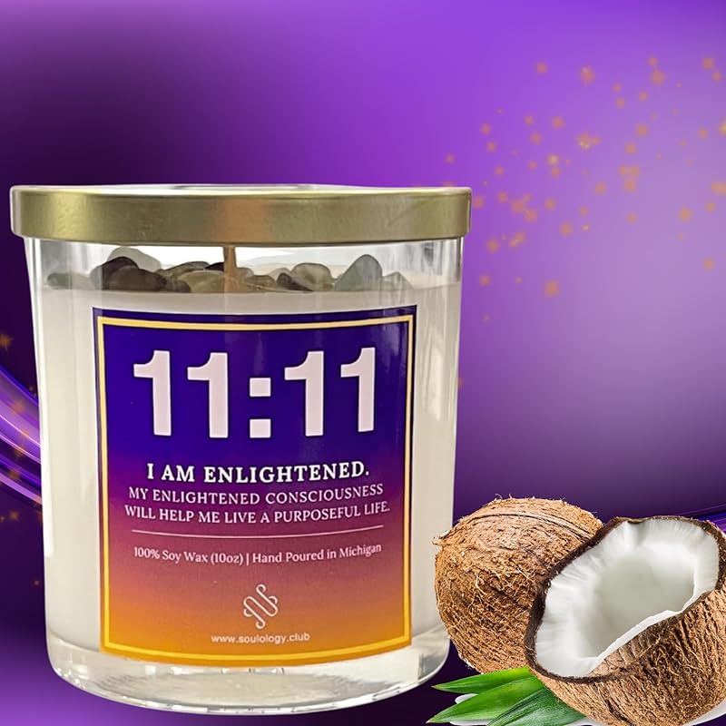11:11 Angel Number Candle, 10oz, Crystal candle, 100% Soy Wax & Phthalate-Free Fragrance candles, Gifts candles for women, Angel Number Gift, Healing Candle, Spiritual Candle