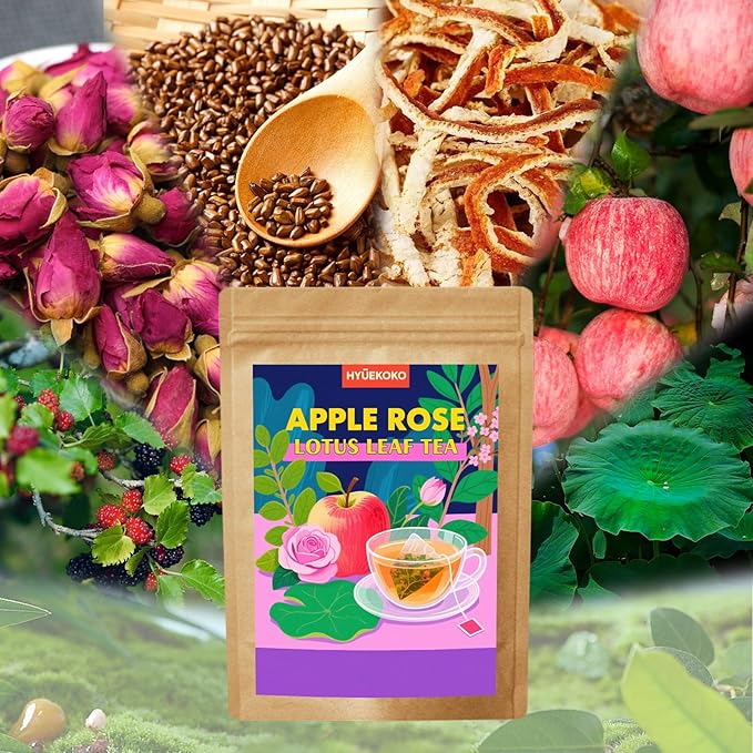 40 Bags Apple Rose Lotus Leaf Tea, Caffeine-Free Natural Ingredients Herbal Tea Bags, Support Digestion, No Additives, Daily Enjoyment Tea for Women
