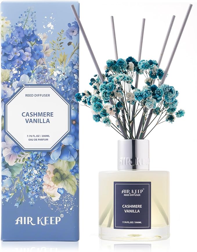 Airkeep Reed Diffuser Set/Cashmere Vanilla/6.76 fl oz(200ml)/1 Pack/Home & Office Decor Aromatherapy Diffuser Oil Gift Set
