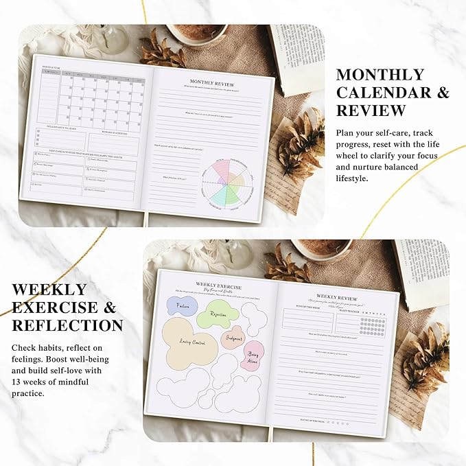 Lanpn Self Care Journal for Women, Self Love Guided Journals with Prompts, Daily Reflection Wellness & Gratitude Planner, 5 Minute Mental Health Notebook, Mood Mindfulness Log, 240 Pages