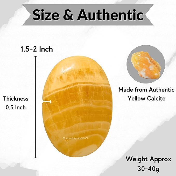 Yellow Calcite Crystals and Healing Stones - Large Palm Stone Crystals Piedra - Crystal for Good Luck, Positive Energy, Meditation - Unique Stocking Stuffers and Birthday Gifts for Women, Men