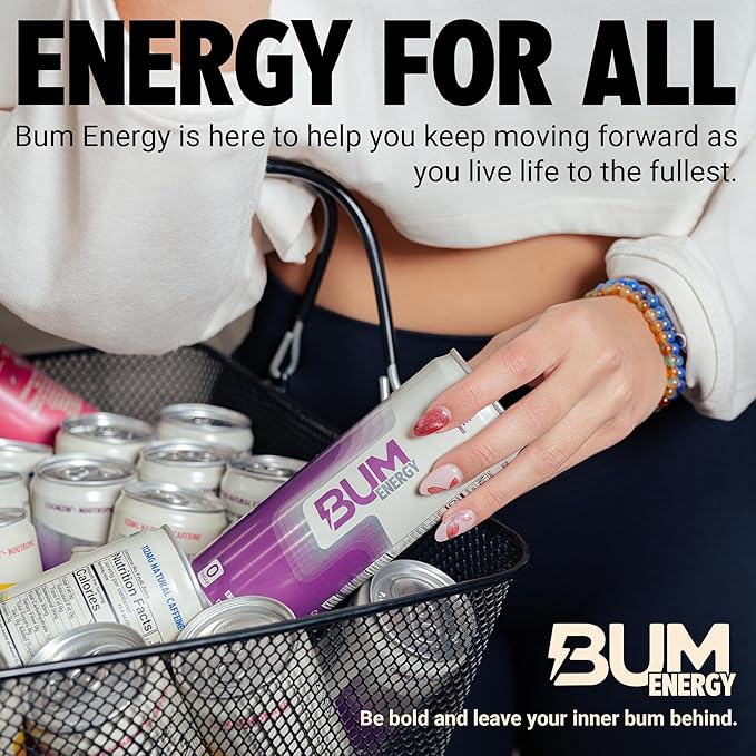 BUM Sugar-Free Energy Drink, Dr BUM - Lightly Carbonated & No Artificial Colors, Natural Caffeine & Citicoline for Energy & Focus, Brain Boost & Workout Sports Beverage - 12 oz, 12-Pack