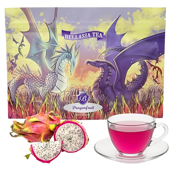Bellasia Tea Dragon Fruit for Kids Using Real Fruit Pieces - Caffeine Free Herbal Tea Blend with Real Ingredients & Balanced Flavor- Add Loose Leaf Tea to Your Child’s Routine for A Fun & Tasty Drink