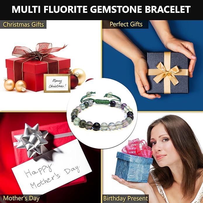 Energy Protection Crystal Handmade Adjustable Bead Bracelet Perfect for Men, Women’s Gift - Gemstone Healing Stretch Bracelet Pulsera Para Hombre Mujer Stocking Stuffer