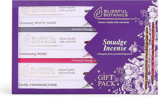 Tulasi Smudge Incense Sticks Gift Pack – 6 Scents x 40g Each – White Sage, Palo Santo, Lavender, Frankincense, Sandalwood, Rose - 48 Natural Herbal Incense for Yoga, Meditation, Thanks Giving