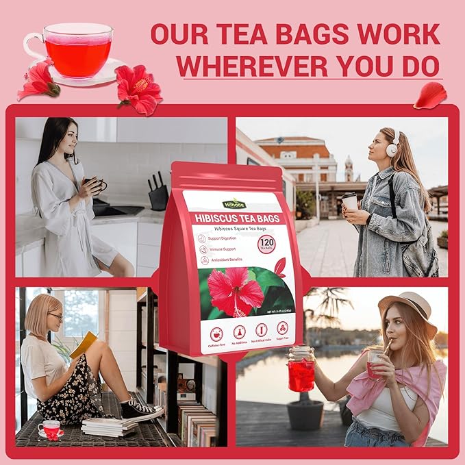 Hibiscus Tea Bags, Hibiscus Flower Herbal Tea - Caffeine & Sugar Free, 120 Teabags