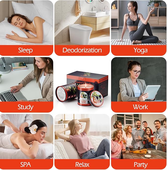 Premium Dark Berries & Bergamot Soy Wax Scented Candle Set - 9oz x 2 Pack, 80-Hour Burn Time, 8% Essential Oils for Aromatherapy Tin Jar Candle, Smoke-Free Relaxation,Yoga & Spa Gifts for Women/Men