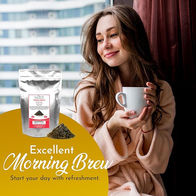 Greenhilltea Golden yunnan tea, Yunnan Gongfu Black Tea, Natural Black Tea with Excellent fullness with subtle sweetness– 3.5 Oz Bag