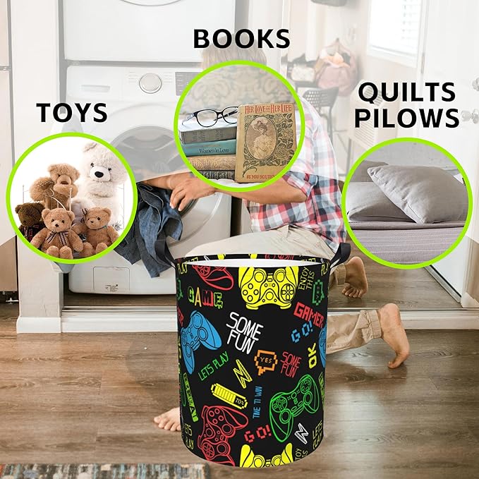 Laundry Basket Abstract Game Laundry Hamper Large Laundry Basket Storage Basket Tote Bag Collapsible Organizer Basket for Bathroom,Laundry,Bedroom 17.3 x16.5 Inch