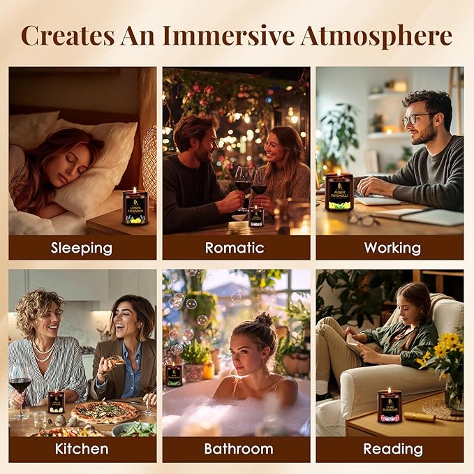 6 Pack Candles for Home Scented, Scented Candles Gifts Set for Women Men, 42 oz Soy Candle Set, Scents of Fresh Cut Roses/Lemon Lavender/Vanilla Cupcake/Amber Patchouli/Lilac Blossoms/Mint Eucalyptus