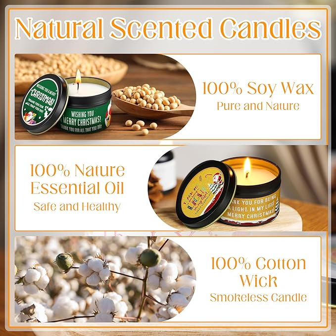 12 Pcs Christmas Scented Candles Gift for Women Aromatherapy Candle for Home Bulk Scented 3 oz Soy Wax Birthday Gift Christmas Presents for Mother Friend Wife Sister Xmas Decoration