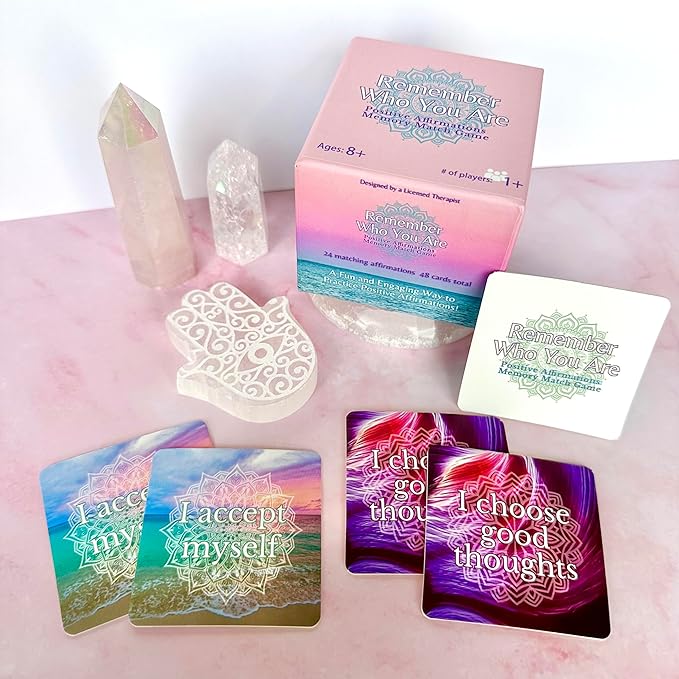 Positive Affirmations Memory Matching Game REMEMBER WHO YOU ARE, Therapy Games for School Counselors and Therapists, Positive Affirmation Cards Game for Adolescents, Teens and Adults