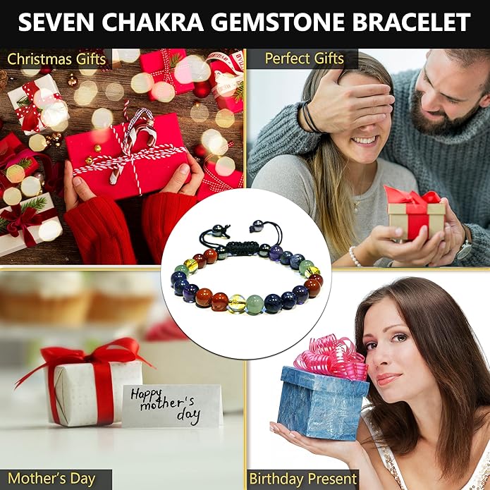 Energy Protection Crystal Handmade Adjustable Bead Bracelet Perfect for Men, Women’s Gift - Gemstone Healing Stretch Bracelet Pulsera Para Hombre Mujer Stocking Stuffer