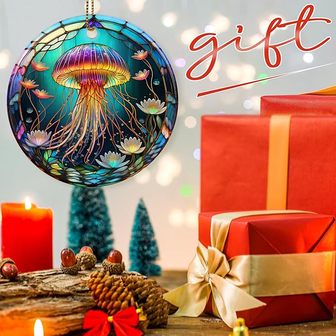 Colorful Ceramic Jellyfish Christmas Ornament, Jellyfish Ornaments for Christmas Tree, Holiday Decorations, Christmas Decor, Gifts for Jellyfish Lovers, Christmas Ornament Gift Ideas