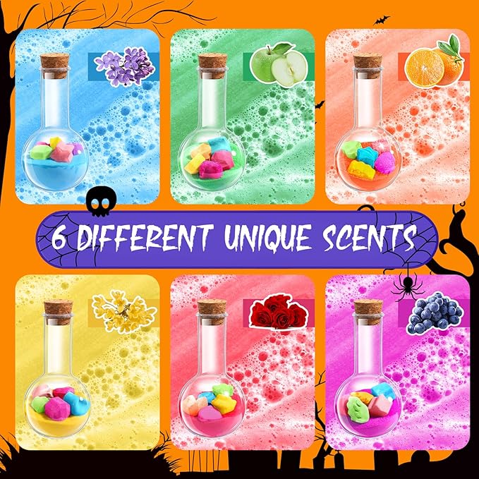 MeCids Magic Potion Bubble Bath Bombs for Kids -Bath Color Tablets Bath Potions for Toddlers Ages 4-12 Fun Science Kit Gift for Birthday, Halloween,Christmas- 6 Pack (Shaped Gems & Stars)