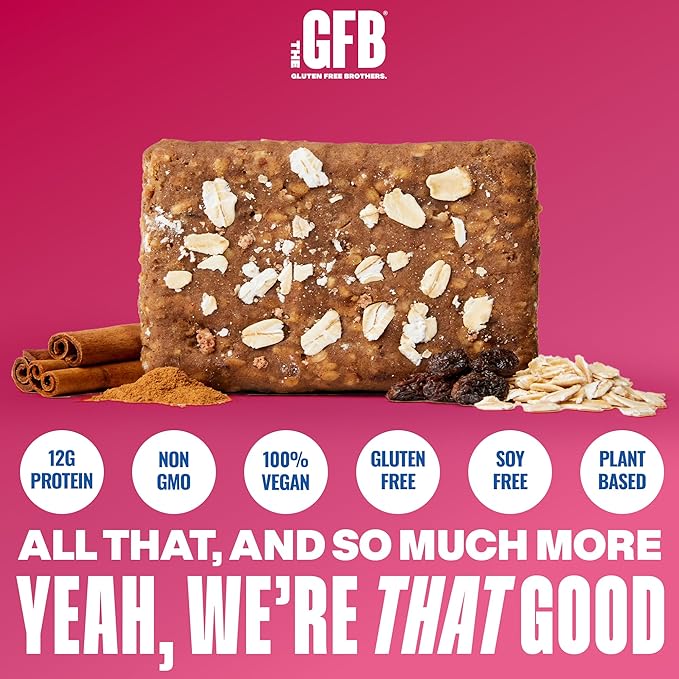 The GFB Oatmeal Raisin Protein Bars - Gluten Free, Plant Based, Non GMO, Sustainably Made – Ridiculously Tasty, Healthy, Vegan, Nutrition Snack Protein Bars, 2.05 oz (12 Count)