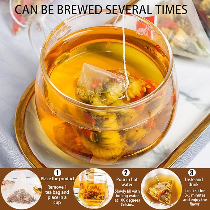 Goji Berry Chrysanthemum Tea for Liver Health, 8 Excellent Raw Material Formulas, Chinese Health Herbal Tea, Liver Cleanse & Detox Herbal Tea Bags, 15Bag, Vegan, Sugar-Free & Caffeine-Free (2Box(30Bags))