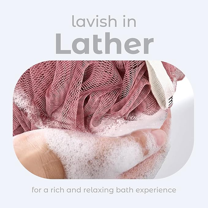 MainBasics Bath Shower Loofah Sponge Pouf Body Scrubber Exfoliator Body Wash Sponge (Set of 3, Coral Reef)