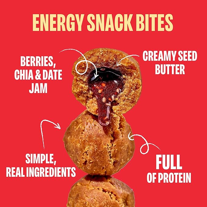 Smash Foods Energy Bites | Variety Pack | 5 Gluten-Free Vegan Snack Balls with No Sugar Added | Protein, Superfood Jam, Chia Seeds | On-the-Go Convenience | 8 Packs