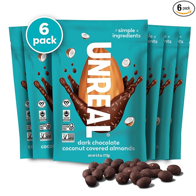 UNREAL Dark Chocolate Coconut Almonds (6 Pack) - Certified Vegan, Gluten Free, Fair Trade, Non-GMO, No Sugar Alcohols or Soy (6 Bags)