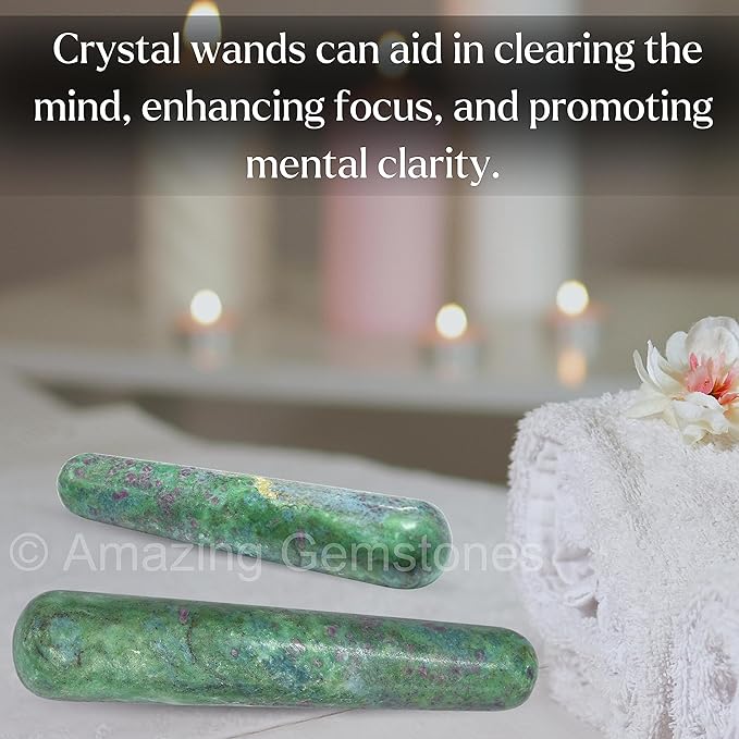 Amazing Gemstone Ruby Fuchsite Crystal Wand Massage Stick - Pelvic Wand Gua Sha for Adults - Crystals and Healing Stones Massage Wands for Adults Gifts (Smooth)