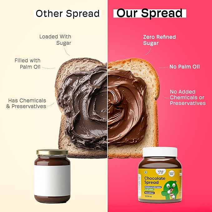 Little Joys Hazelnut Chocolate Spread. No Sugar, No Palm Oil, No Preservatives. Sweetened with Dates. Rich Cocoa, Multi Millets. Vegan. 10.58 Oz