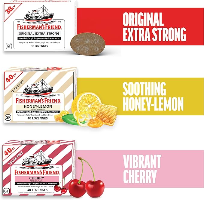 Fisherman's Friend Cough Drops, Cough Suppressant and Sore Throat Lozenges, Sugar Free Honey-Lemon, 5.52mg Menthol, 240 Drops (6 Packs of 40)