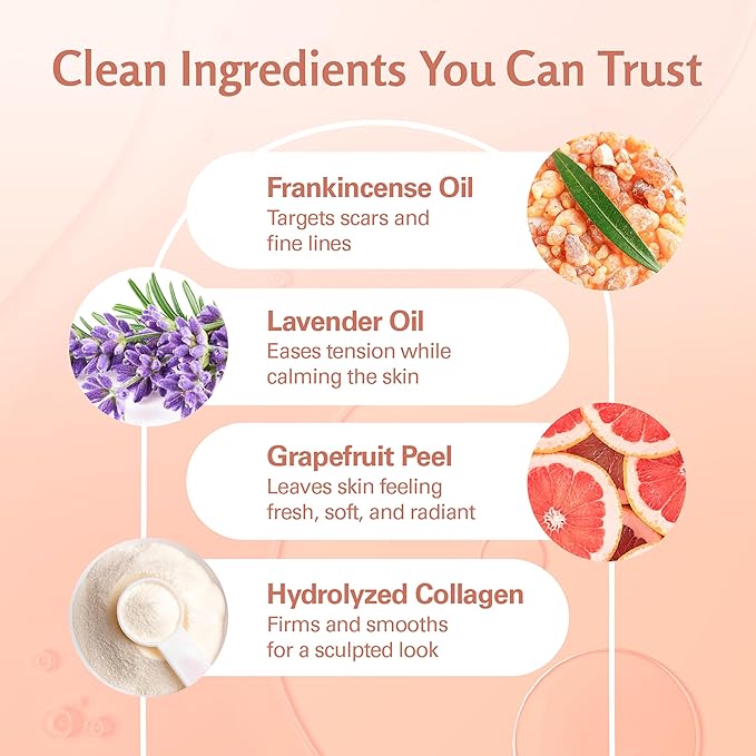 M3 Naturals Frankincense Essential Massage Oil for Scars, Stretch Marks & Fine lines, Firming, Hydrating, Smoothing & Calming Formula with Collagen, Stem Cells, Lavender & Grapefruit, 8 fl oz