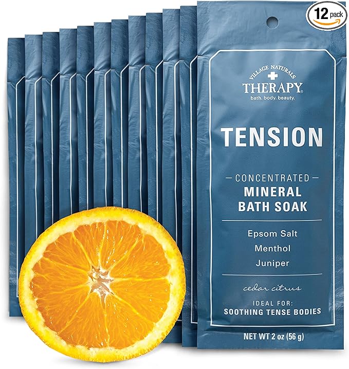 Village Naturals Therapy Tension Concentrated Mineral Bath Soak, Cedar Citrus Scent, 2 Oz, Pack of 12