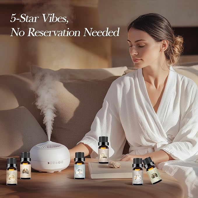 Hotel Essential Oils Set - 6 Premium Scents for Diffuser, Aromatherapy, Home, Spa, Candle Making, Fragrance Oil Set - Hotel Lobby, White Tea Thyme, Good Night, Jasmine Mint, Orange, Luxurious Night
