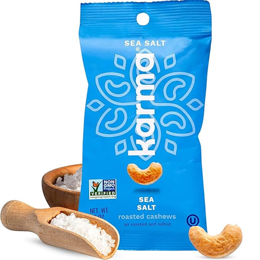 Roasted Sea Salt Cashews by Karma Nuts, Whole, Roasted, Vegan, Gluten Free, Low Net Carb, Natural, No Sugar Added, Keto Friendly, Everyday Nut Snack, 1.5 Ounce (12 Snack Packs)