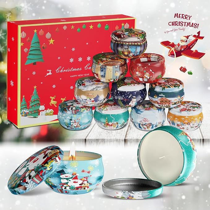 Christmas Candles Gifts for Women, Primevolve Scented Candles Set for 12 Bulk Home Aromatherapy, Strongly Fragrance Long Lasting Portable Travel Tin for Spa Bath Yoga