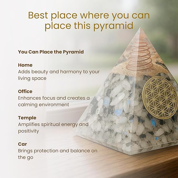Rainbow Moonstone Orgone Pyramid – Handcrafted Healing Crystal for Positivity, Strength, Meditation, Yoga, Reiki & Chakra Balancing